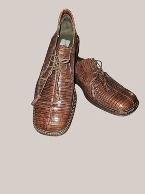 Mezlan Platinum Cognac Lizard "Veneto" Oxfords Men's Dress Shoes Size 9 Spain